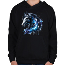 PRINTFASHION ló - Gyerek kapucnis pulóver - Fekete gyerek pulóver, kardigán