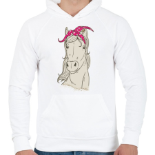 PRINTFASHION Ló lila pöttyös kendővel - Férfi kapucnis pulóver - Fehér férfi pulóver, kardigán