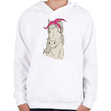 PRINTFASHION Ló lila pöttyös kendővel - Gyerek kapucnis pulóver - Fehér