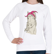 PRINTFASHION Ló lila pöttyös kendővel - Női pulóver - Fehér