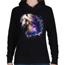 PRINTFASHION ló - Női kapucnis pulóver - Fekete női pulóver, kardigán