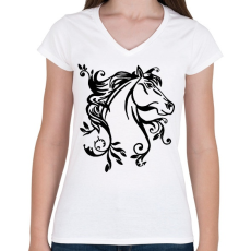 PRINTFASHION ló - Női V-nyakú póló - Fehér