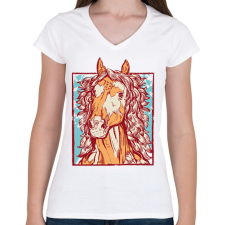 PRINTFASHION Ló - Női V-nyakú póló - Fehér női póló