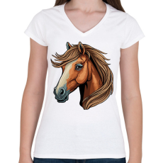 PRINTFASHION Ló - Női V-nyakú póló - Fehér