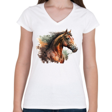 PRINTFASHION Ló  - Női V-nyakú póló - Fehér női póló