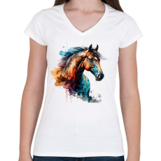 PRINTFASHION Ló - Női V-nyakú póló - Fehér