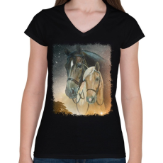 PRINTFASHION ló - Női V-nyakú póló - Fekete