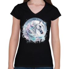PRINTFASHION ló - Női V-nyakú póló - Fekete női póló