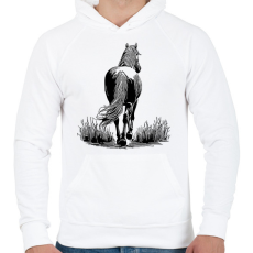 PRINTFASHION Ló rajz - Férfi kapucnis pulóver - Fehér