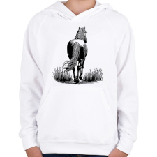 PRINTFASHION Ló rajz - Gyerek kapucnis pulóver - Fehér gyerek pulóver, kardigán