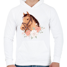 PRINTFASHION Ló rózsákkal - Férfi kapucnis pulóver - Fehér