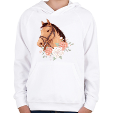 PRINTFASHION Ló rózsákkal - Gyerek kapucnis pulóver - Fehér gyerek pulóver, kardigán