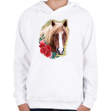 PRINTFASHION Ló virággal - Gyerek kapucnis pulóver - Fehér gyerek pulóver, kardigán