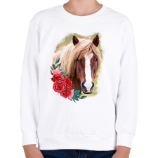 PRINTFASHION Ló virággal - Gyerek pulóver - Fehér gyerek pulóver, kardigán