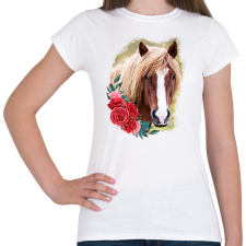 PRINTFASHION Ló virággal - Női póló - Fehér női póló