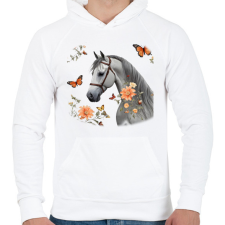 PRINTFASHION ló virágokkal és pillangókkal2 - Férfi kapucnis pulóver - Fehér férfi pulóver, kardigán