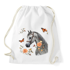 PRINTFASHION ló virágokkal és pillangókkal2 - Sportzsák, Tornazsák - Fehér tornazsák
