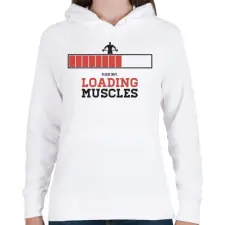 PRINTFASHION Loading Muscles - Női kapucnis pulóver - Fehér női pulóver, kardigán