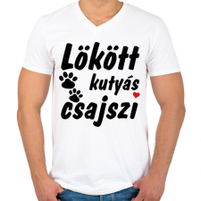 PRINTFASHION Lökött kutyás csajszi - Férfi V-nyakú póló - Fehér férfi póló
