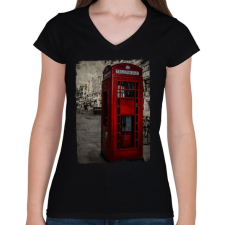 PRINTFASHION London Grunge - Női V-nyakú póló - Fekete női póló