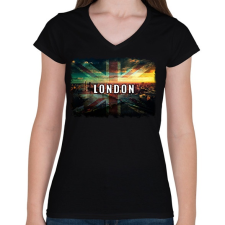 PRINTFASHION LONDON LÁTKÉP - Női V-nyakú póló - Fekete női póló
