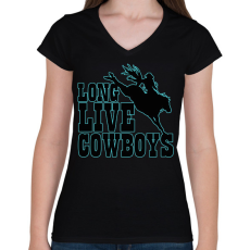 PRINTFASHION Long live cowboys - Női V-nyakú póló - Fekete