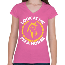 PRINTFASHION Look I'm a horse - Női V-nyakú póló - Rózsaszín női póló