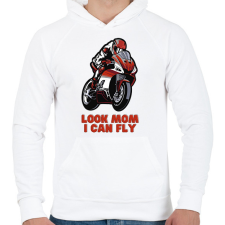 PRINTFASHION Look Mom, I can fly motoros - Férfi kapucnis pulóver - Fehér férfi pulóver, kardigán