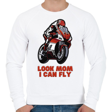PRINTFASHION Look Mom, I can fly motoros - Férfi pulóver - Fehér