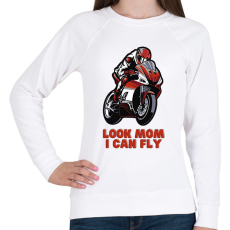 PRINTFASHION Look Mom, I can fly motoros - Női pulóver - Fehér