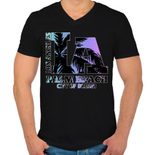 PRINTFASHION Los angeles  - Férfi V-nyakú póló - Fekete férfi póló