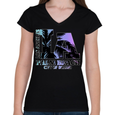PRINTFASHION Los angeles  - Női V-nyakú póló - Fekete