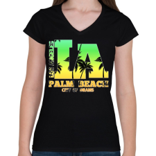 PRINTFASHION Los angeles palm beach - Női V-nyakú póló - Fekete női póló