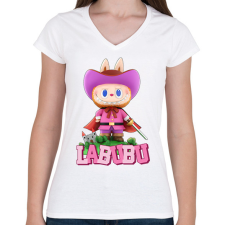 PRINTFASHION Lovag Labubu - Női V-nyakú póló - Fehér női póló