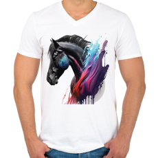 PRINTFASHION Lovas - Férfi V-nyakú póló - Fehér