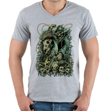 PRINTFASHION Lovas - Férfi V-nyakú póló - Sport szürke