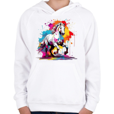 PRINTFASHION Lovas - Gyerek kapucnis pulóver - Fehér
