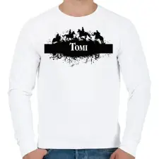 PRINTFASHION Lovas minta - Névvel - Férfi pulóver - Fehér férfi pulóver, kardigán