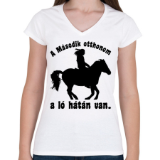 PRINTFASHION lovas - Női V-nyakú póló - Fehér női póló