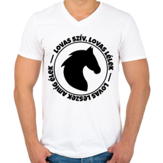 PRINTFASHION Lovas szív, Lovas lélek - Férfi V-nyakú póló - Fehér
