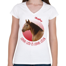 PRINTFASHION Lovas szív - Musztáng - Női V-nyakú póló - Fehér