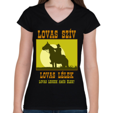 PRINTFASHION LOVAS SZÍV - Női V-nyakú póló - Fekete