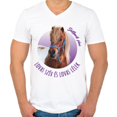 PRINTFASHION Lovas szív - Shetlandi póni - Férfi V-nyakú póló - Fehér