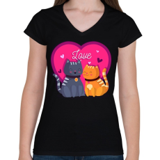 PRINTFASHION Love cats - Női V-nyakú póló - Fekete