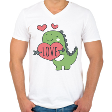 PRINTFASHION Love dínó - Férfi V-nyakú póló - Fehér férfi póló