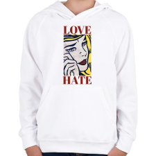 PRINTFASHION Love, Hate - Pop art - Gyerek kapucnis pulóver - Fehér gyerek pulóver, kardigán