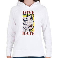 PRINTFASHION Love, Hate - Pop art - Női kapucnis pulóver - Fehér