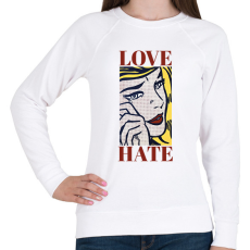 PRINTFASHION Love, Hate - Pop art - Női pulóver - Fehér