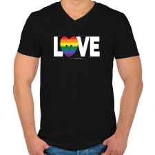PRINTFASHION LOVE - humanista - LMBT / LMBTQI (130) - Férfi V-nyakú póló - Fekete férfi póló