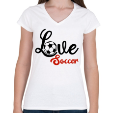 PRINTFASHION Love Soccer - Női V-nyakú póló - Fehér